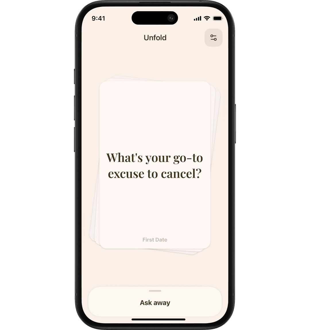 Unfold app — question card